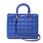 Shoulder Bag Large Lady Dior Zip Blue Cannage Lambskin Leather