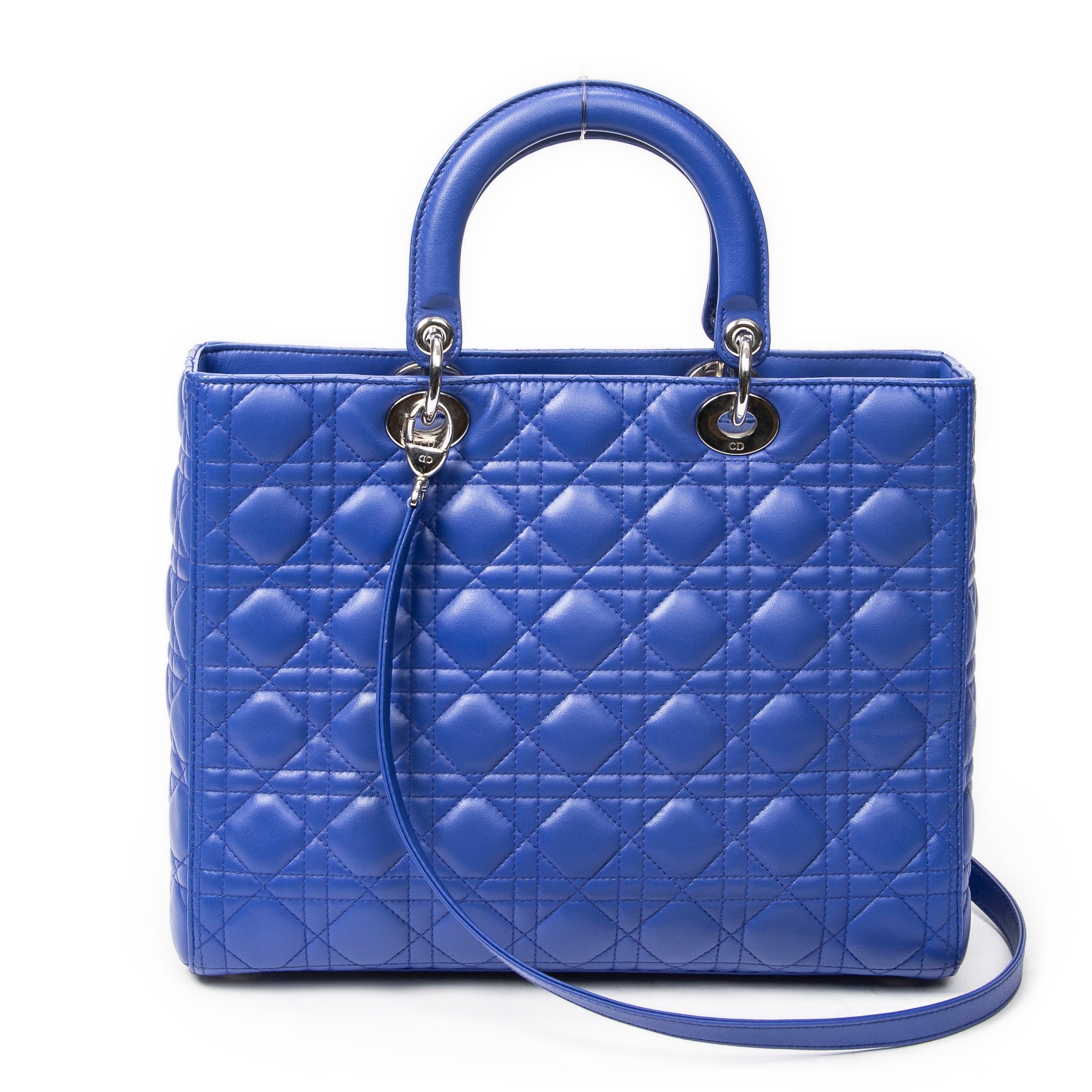 Shoulder Bag Large Lady Dior Zip Blue Cannage Lambskin Leather