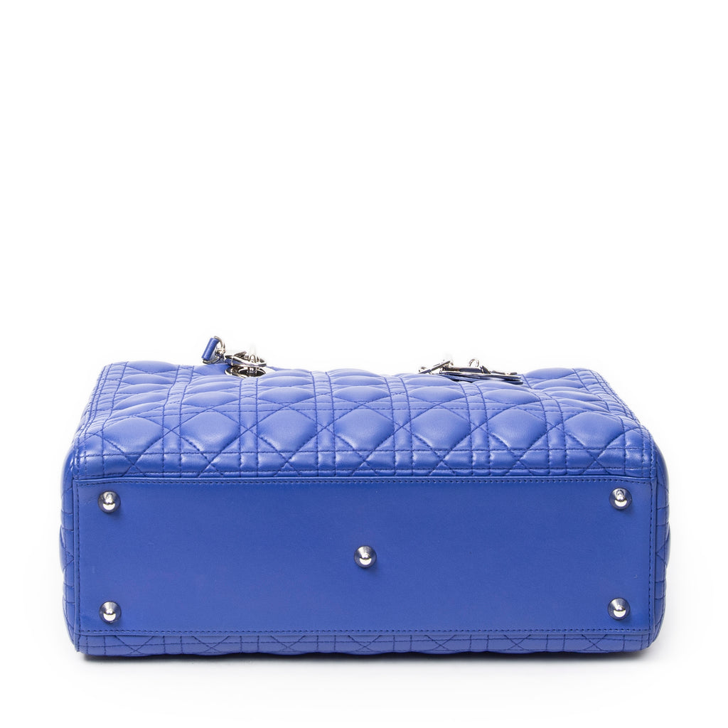 Shoulder Bag Large Lady Dior Zip Blue Cannage Lambskin Leather