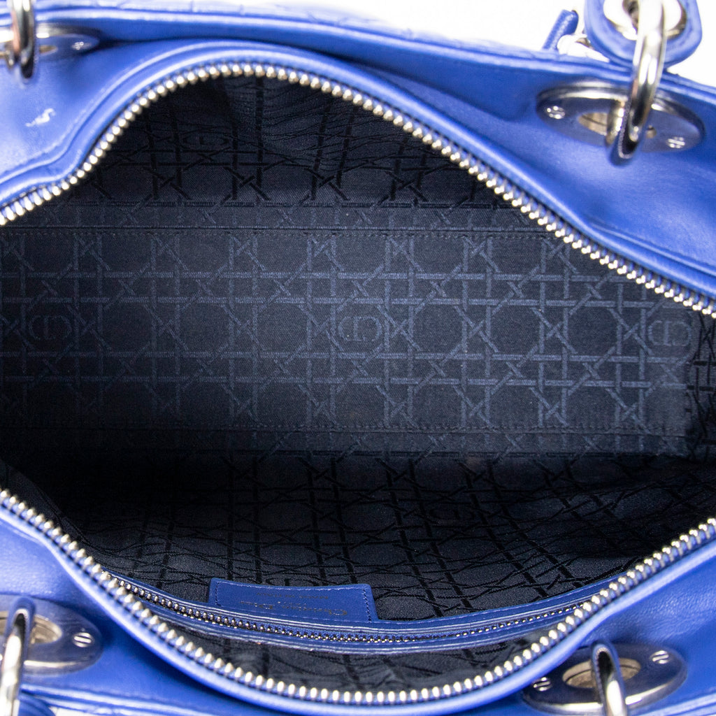 Shoulder Bag Large Lady Dior Zip Blue Cannage Lambskin Leather