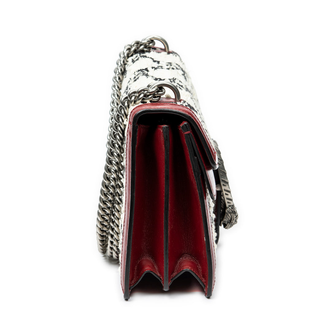 Bolso de hombro pequeño Dionysus con cadena, bandolera, lona GG de tweed color marfil