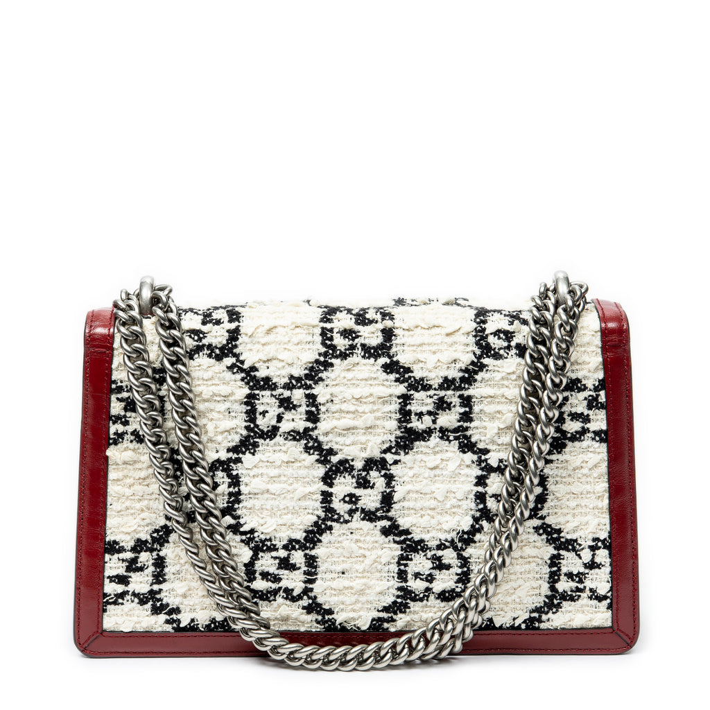 Bolso de hombro pequeño Dionysus con cadena, bandolera, lona GG de tweed color marfil