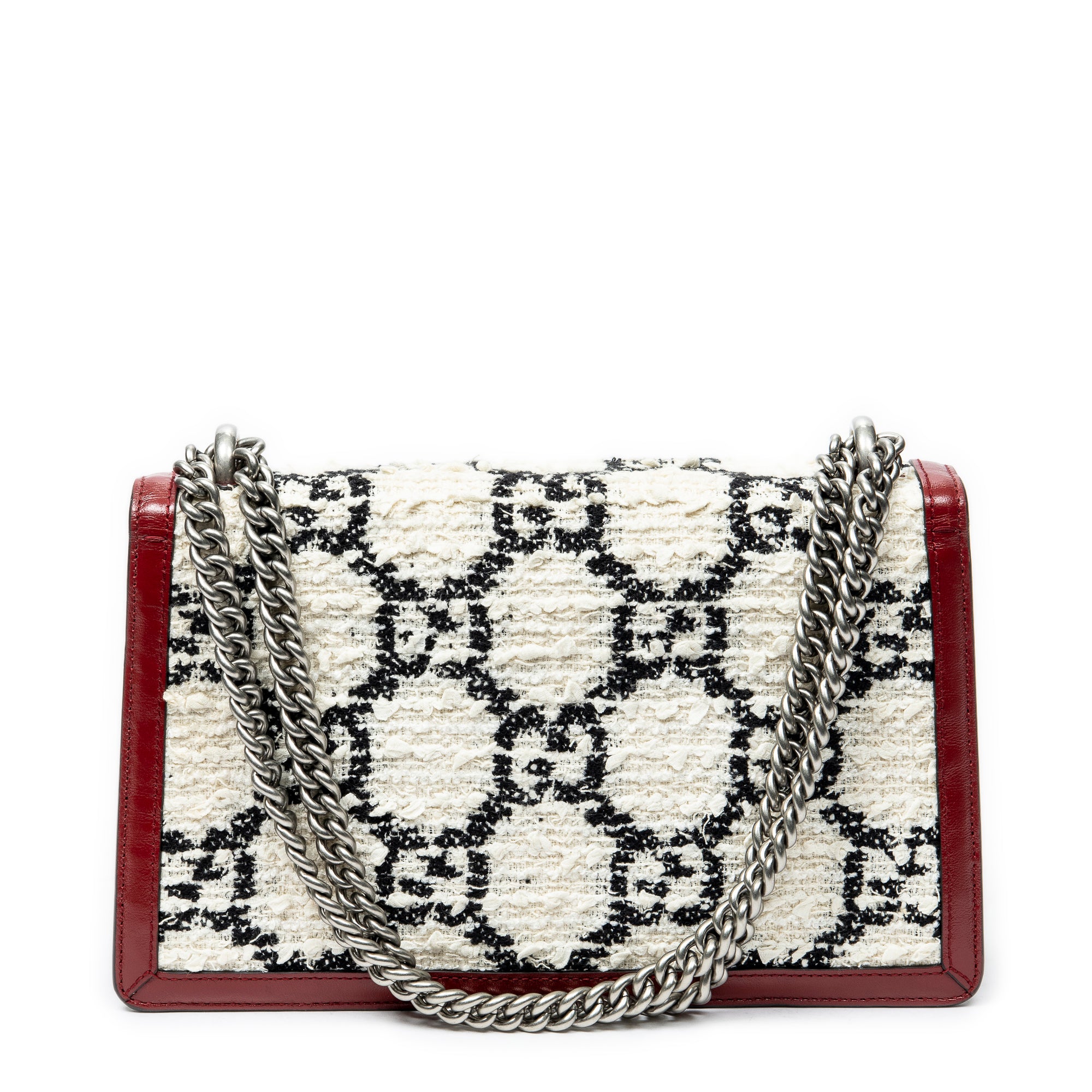 Bolso de hombro pequeño Dionysus con cadena, bandolera, lona GG de tweed color marfil