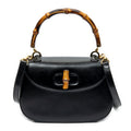 Shoulder Bag Small Bamboo Top Handle Black Smooth Calfskin Leather