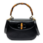 Shoulder Bag Small Bamboo Top Handle Black Smooth Calfskin Leather