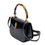 Shoulder Bag Small Bamboo Top Handle Black Smooth Calfskin Leather