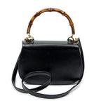 Shoulder Bag Small Bamboo Top Handle Black Smooth Calfskin Leather