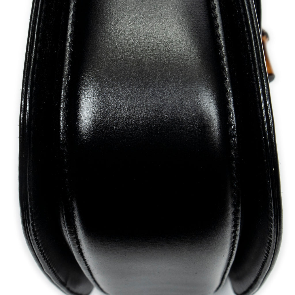 Shoulder Bag Small Bamboo Top Handle Black Smooth Calfskin Leather