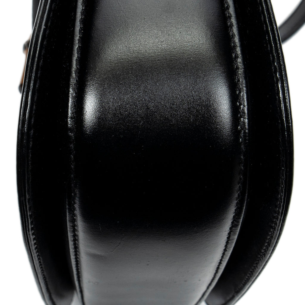 Shoulder Bag Small Bamboo Top Handle Black Smooth Calfskin Leather
