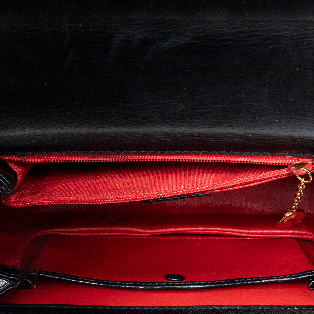 Shoulder Bag Small Bamboo Top Handle Black Smooth Calfskin Leather