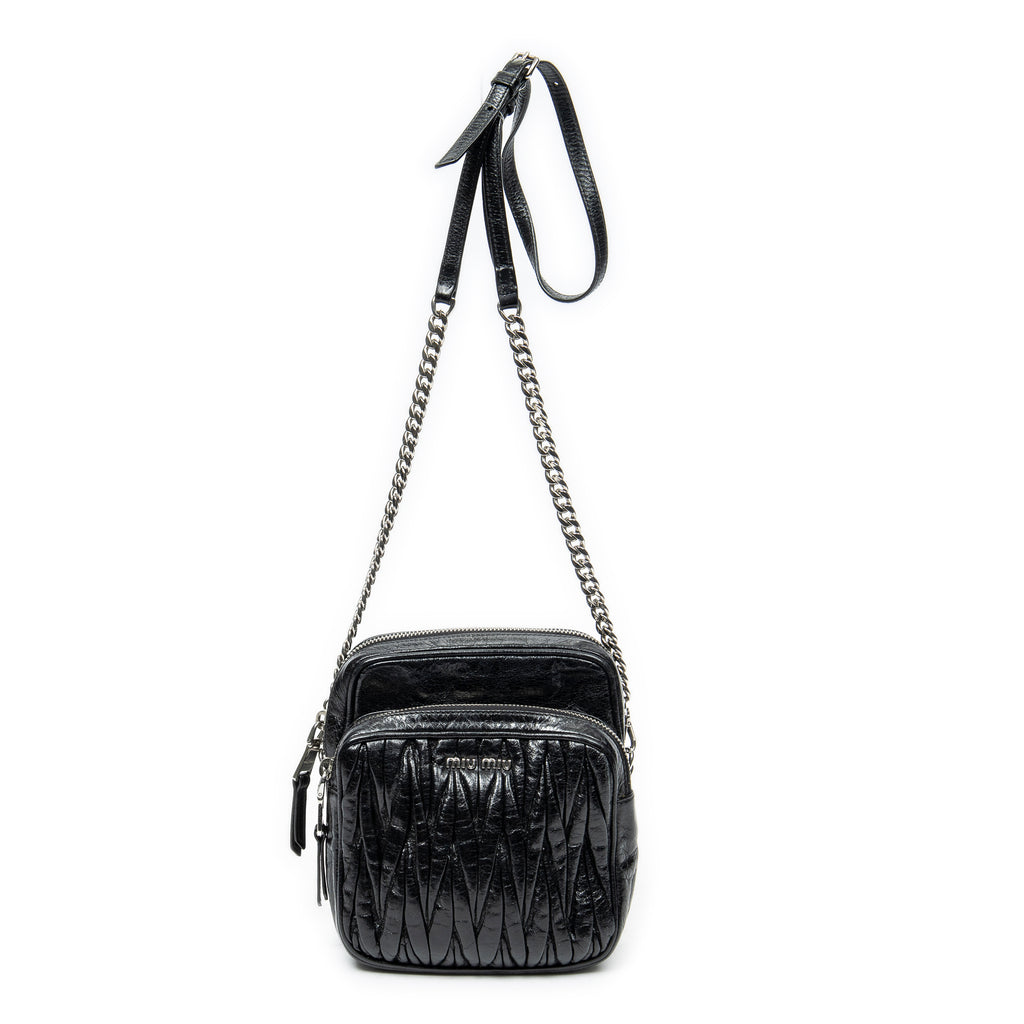 Shoulder Bag Small Chain Crossbody Black Matelasse Lux Leather