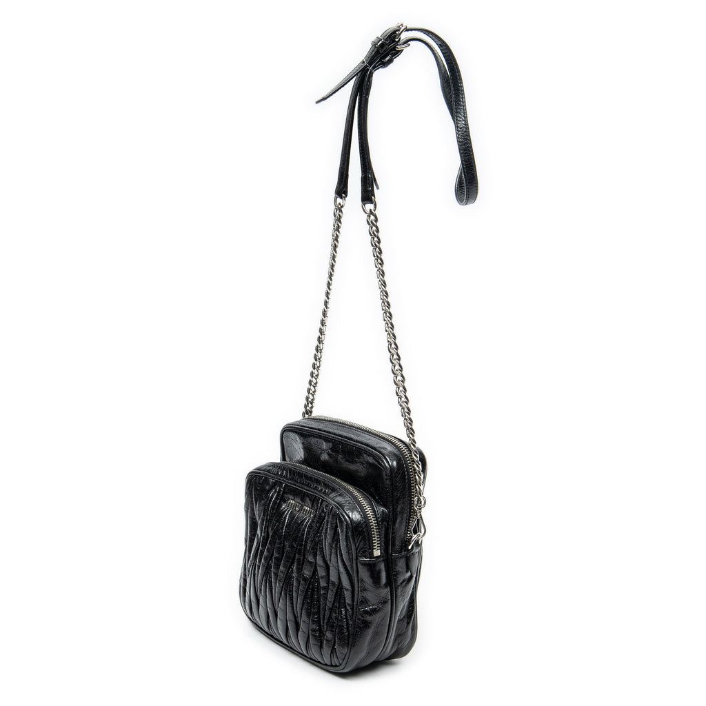 Shoulder Bag Small Chain Crossbody Black Matelasse Lux Leather