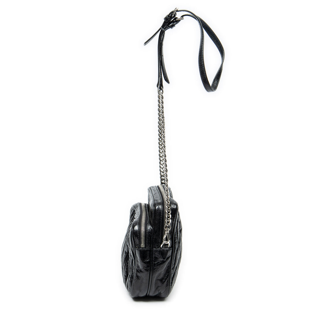 Shoulder Bag Small Chain Crossbody Black Matelasse Lux Leather