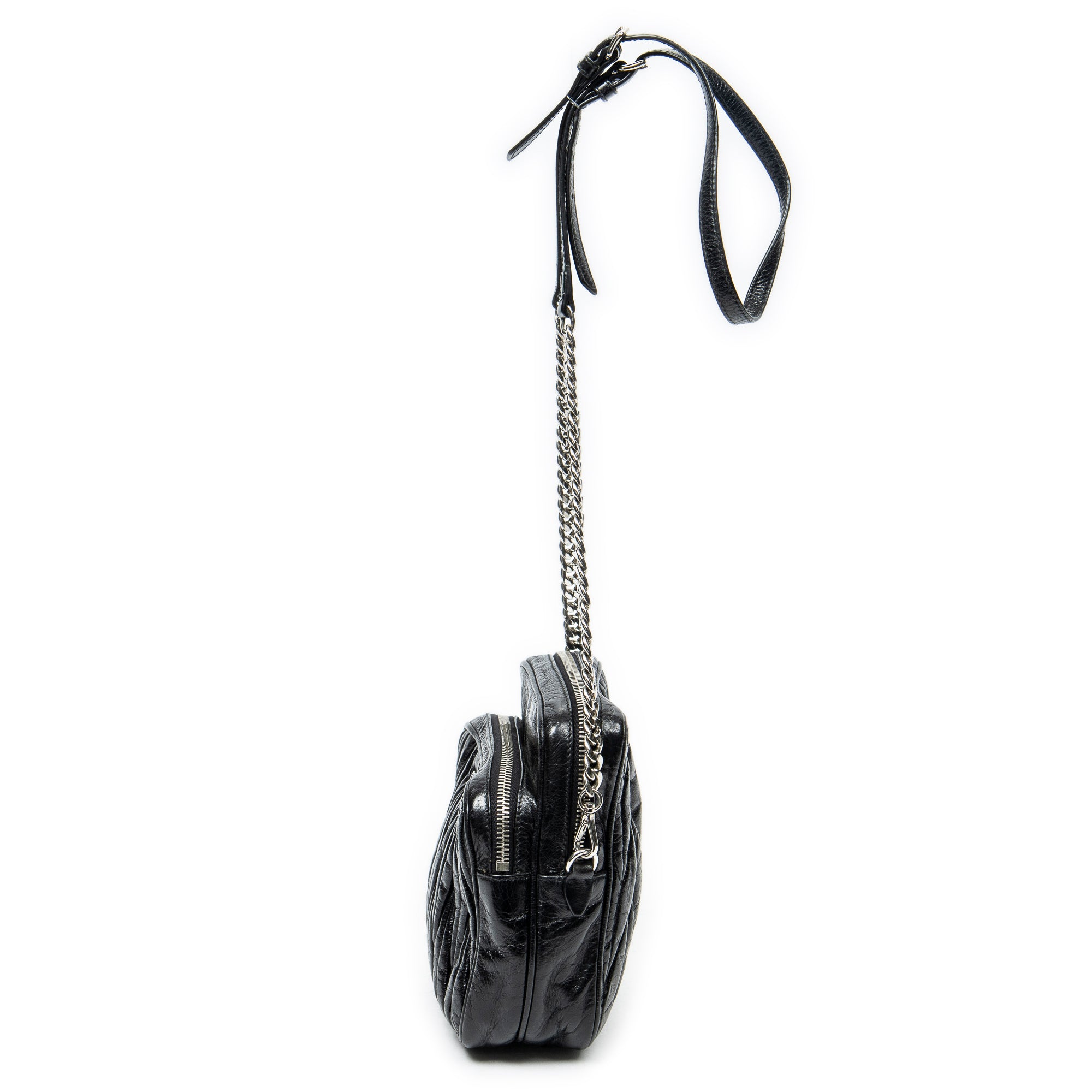 Shoulder Bag Small Chain Crossbody Black Matelasse Lux Leather