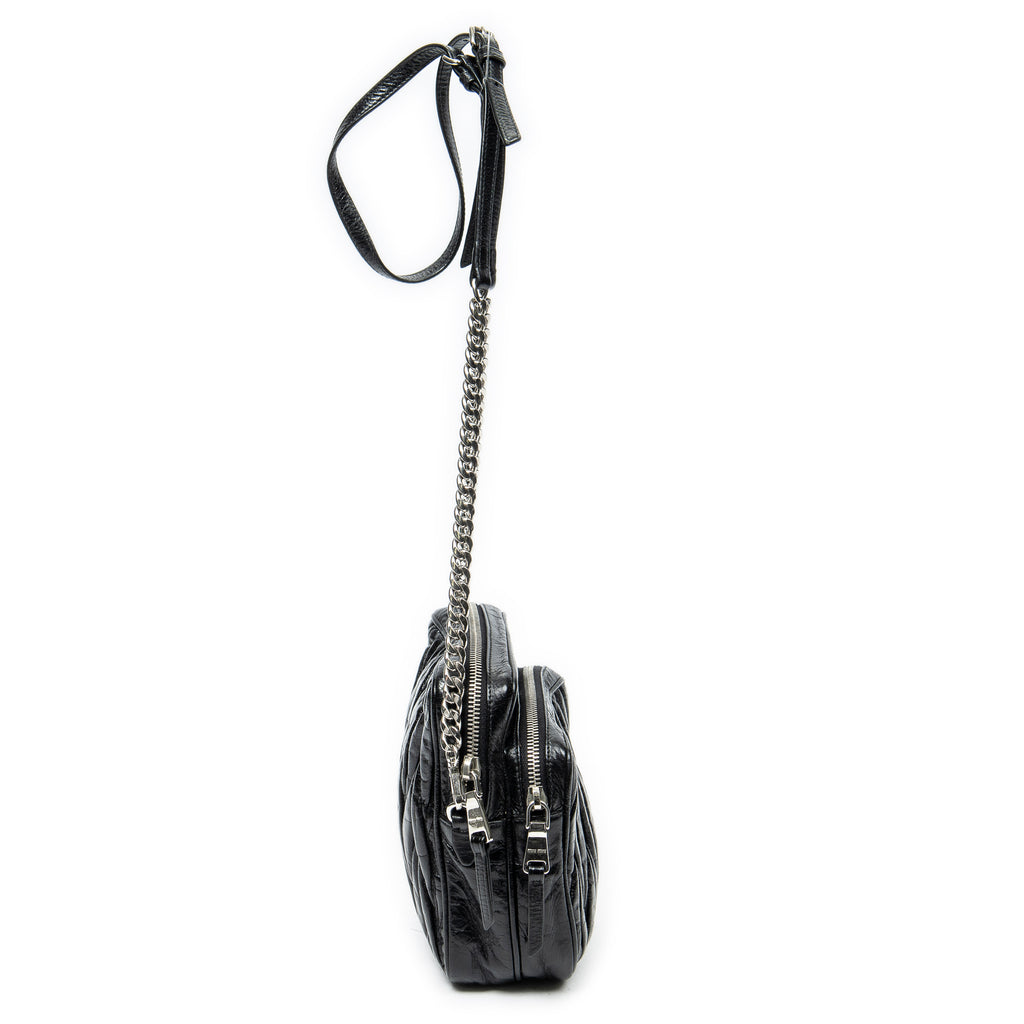 Shoulder Bag Small Chain Crossbody Black Matelasse Lux Leather