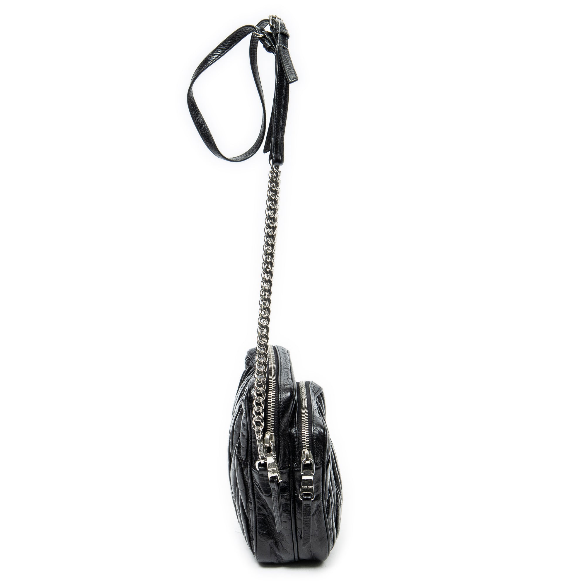 Shoulder Bag Small Chain Crossbody Black Matelasse Lux Leather