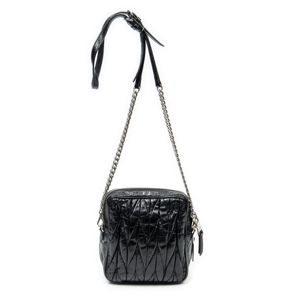 Shoulder Bag Small Chain Crossbody Black Matelasse Lux Leather