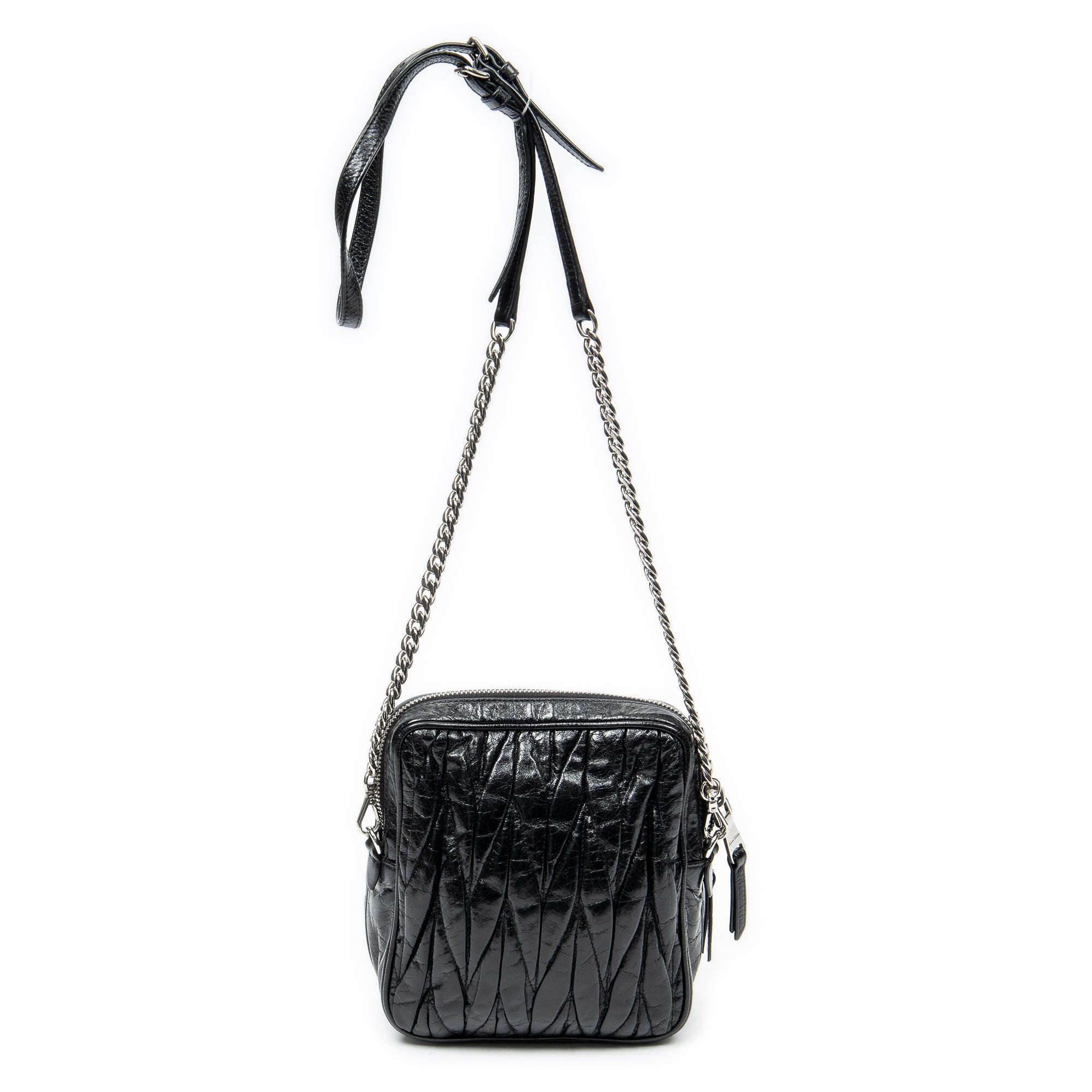 Shoulder Bag Small Chain Crossbody Black Matelasse Lux Leather