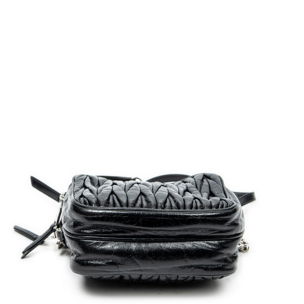 Shoulder Bag Small Chain Crossbody Black Matelasse Lux Leather
