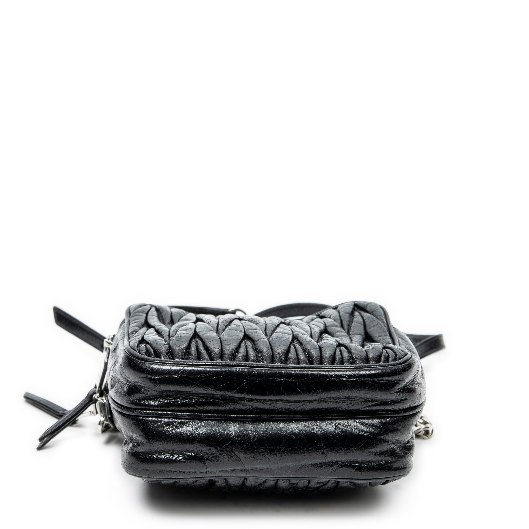 Shoulder Bag Small Chain Crossbody Black Matelasse Lux Leather