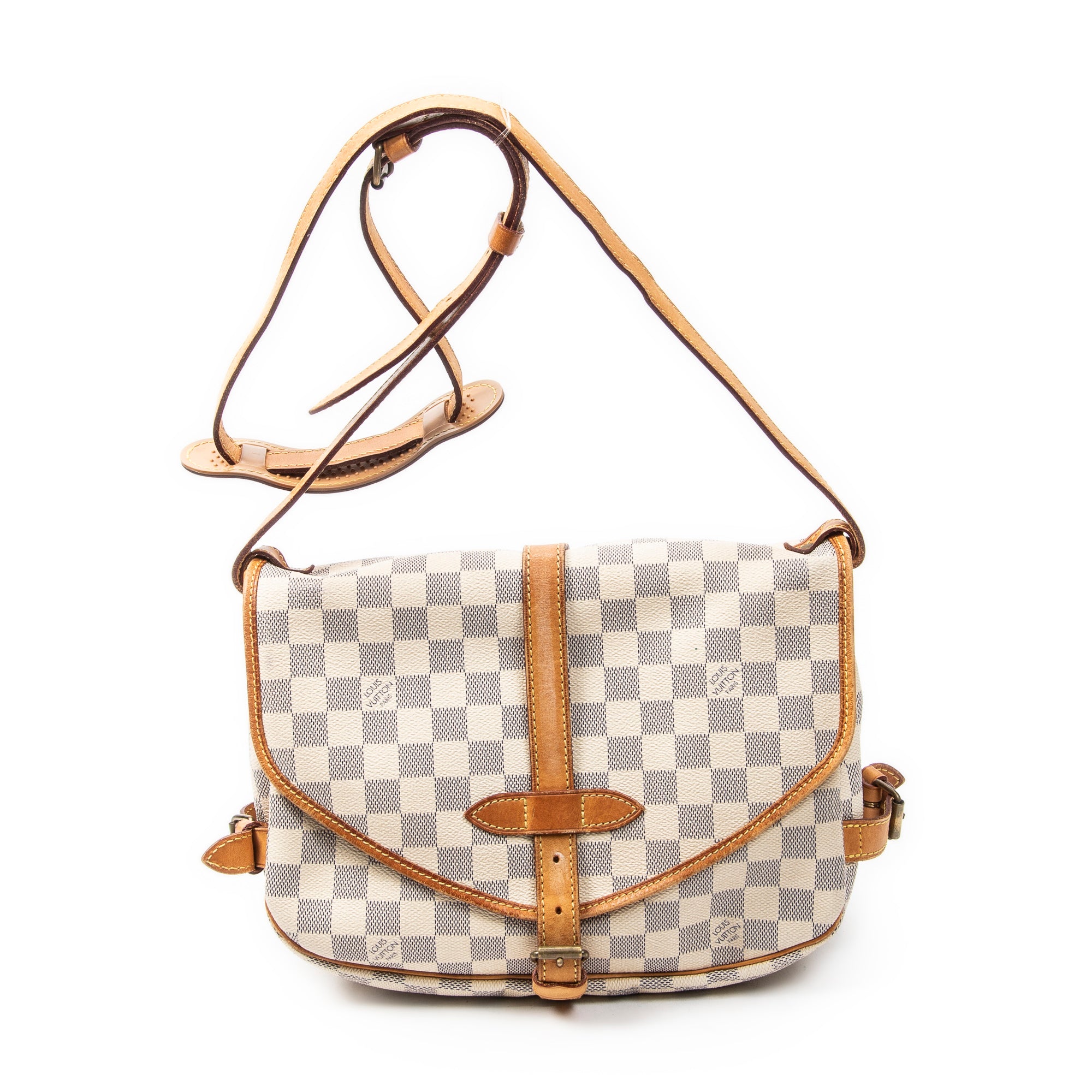 Bolso de hombro Saumur MM Damier Azur color marfil