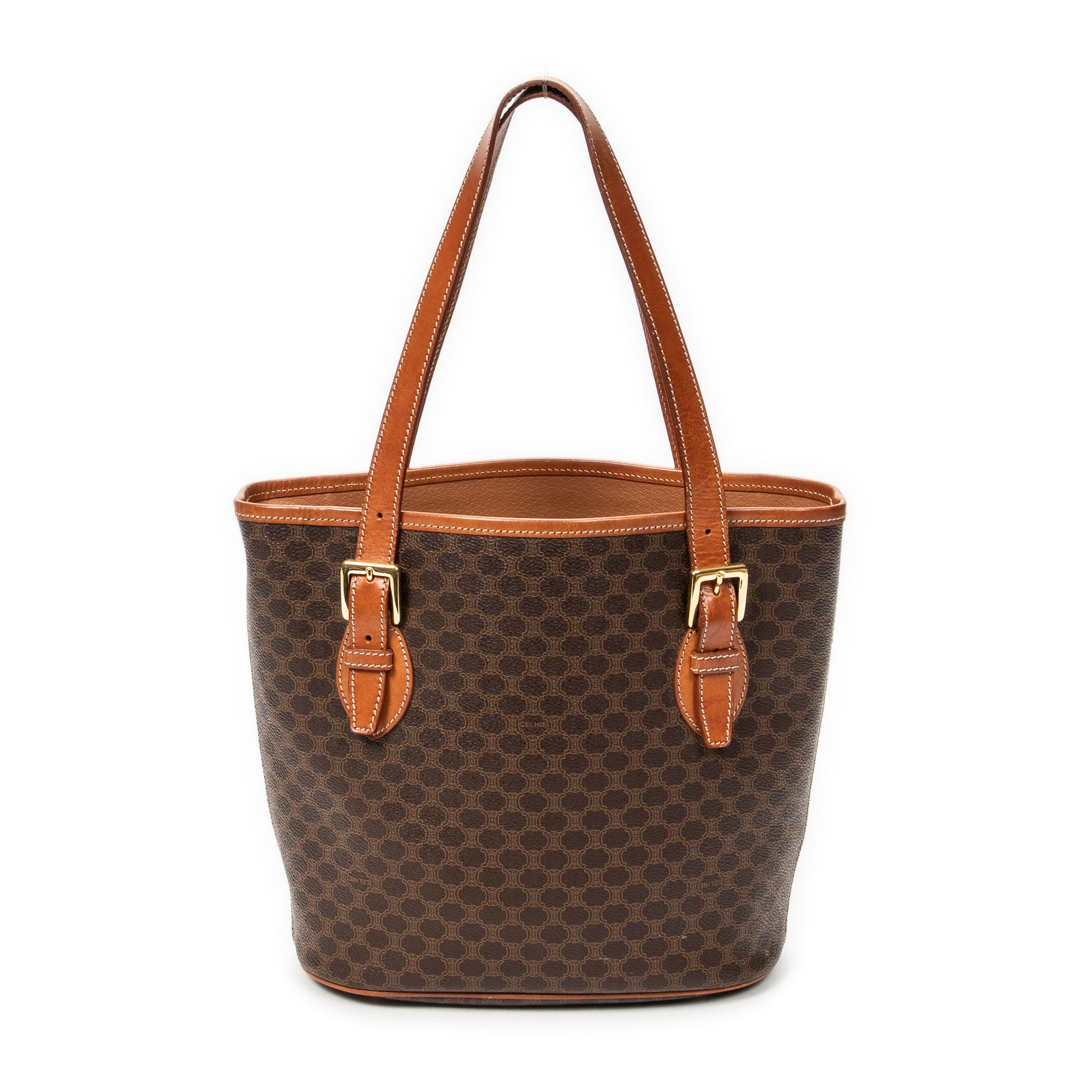 Shoulder Bag Vintage Bucket Tote Brown Macadam Coated Canvas