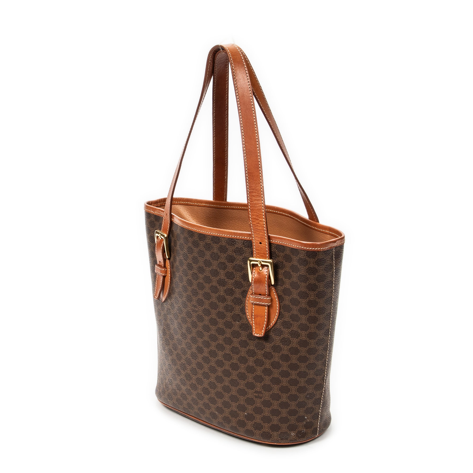 Shoulder Bag Vintage Bucket Tote Brown Macadam Coated Canvas