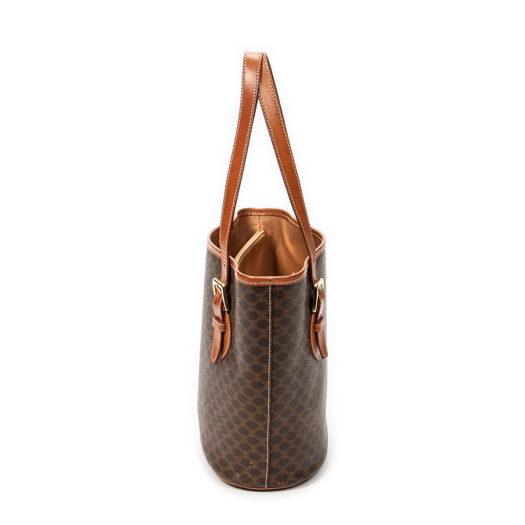 Shoulder Bag Vintage Bucket Tote Brown Macadam Coated Canvas