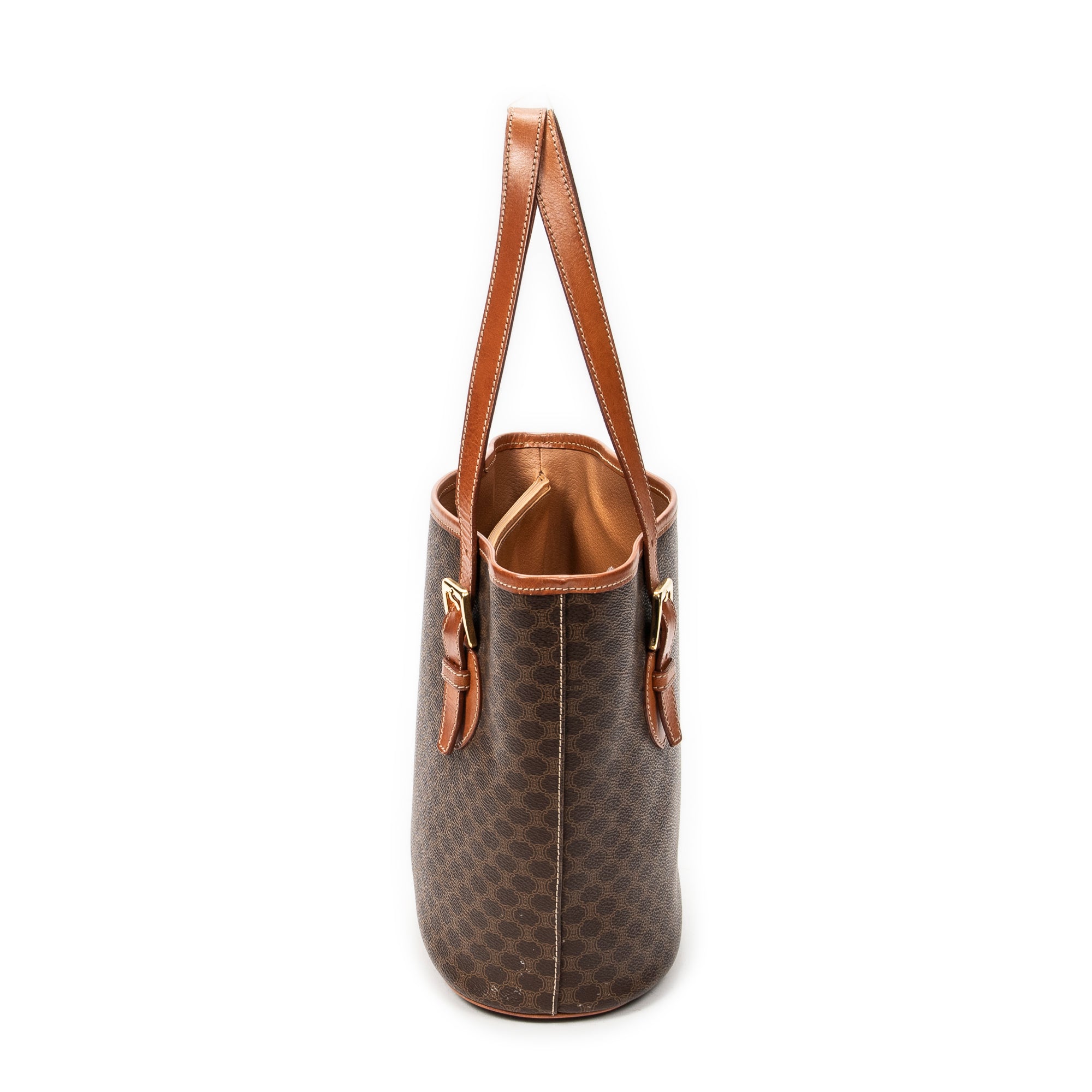 Shoulder Bag Vintage Bucket Tote Brown Macadam Coated Canvas