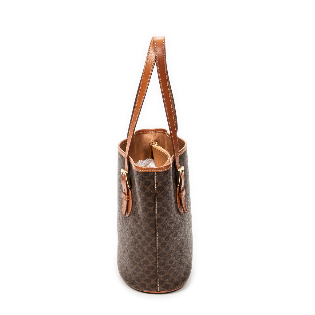 Shoulder Bag Vintage Bucket Tote Brown Macadam Coated Canvas