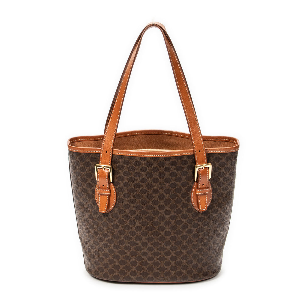 Shoulder Bag Vintage Bucket Tote Brown Macadam Coated Canvas