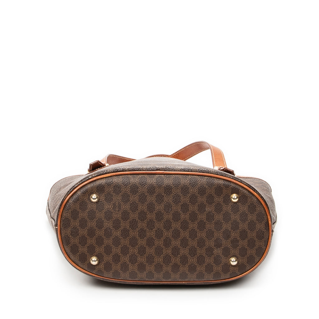 Shoulder Bag Vintage Bucket Tote Brown Macadam Coated Canvas