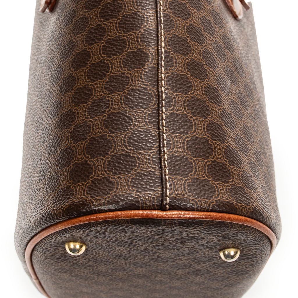 Shoulder Bag Vintage Bucket Tote Brown Macadam Coated Canvas