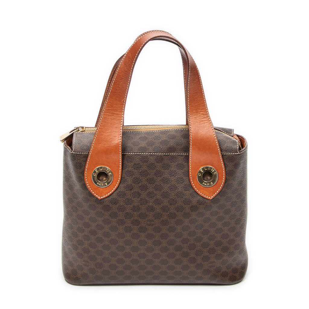 Handbag Zip Square Tote Brown Macadam Coated Canvas