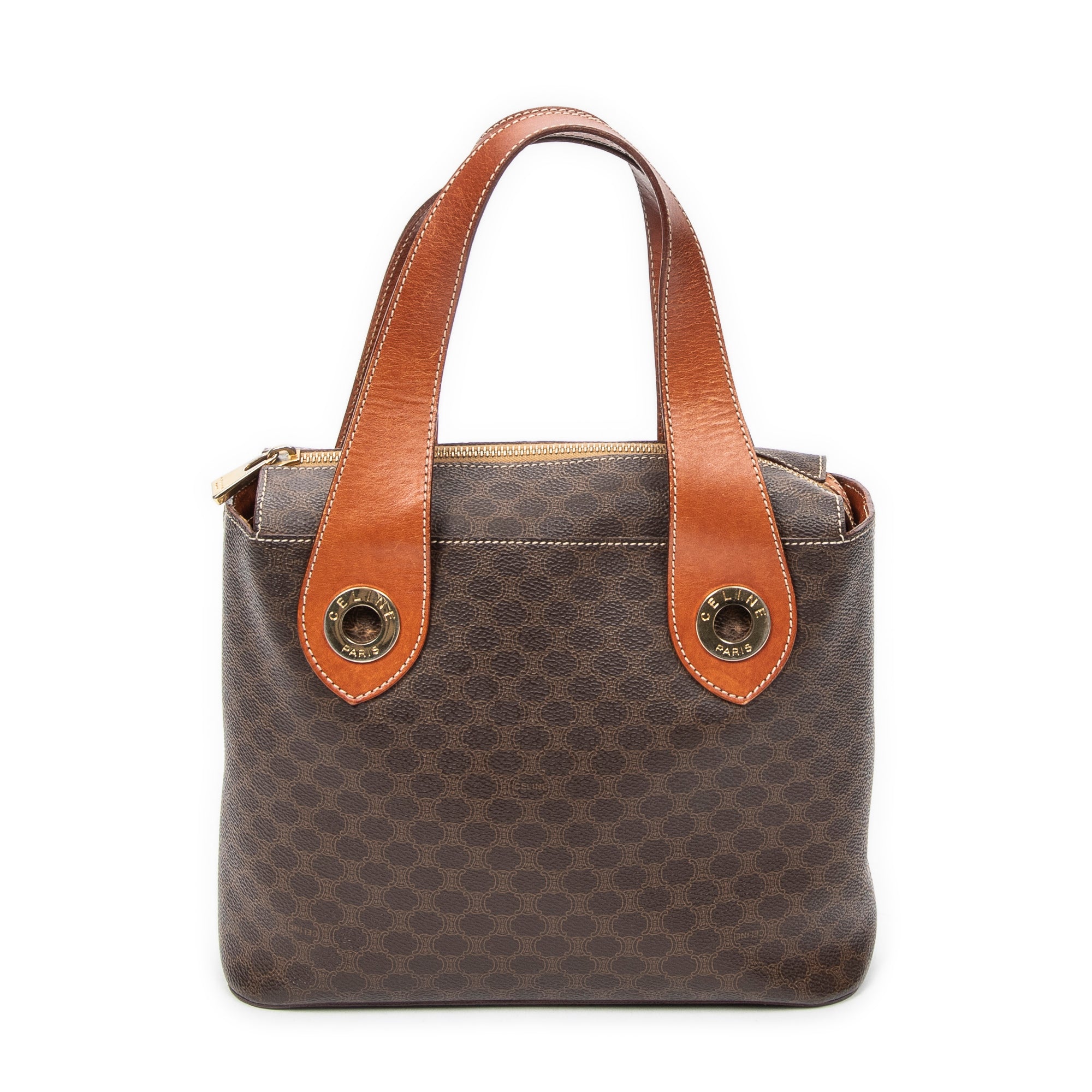 Handbag Zip Square Tote Brown Macadam Coated Canvas