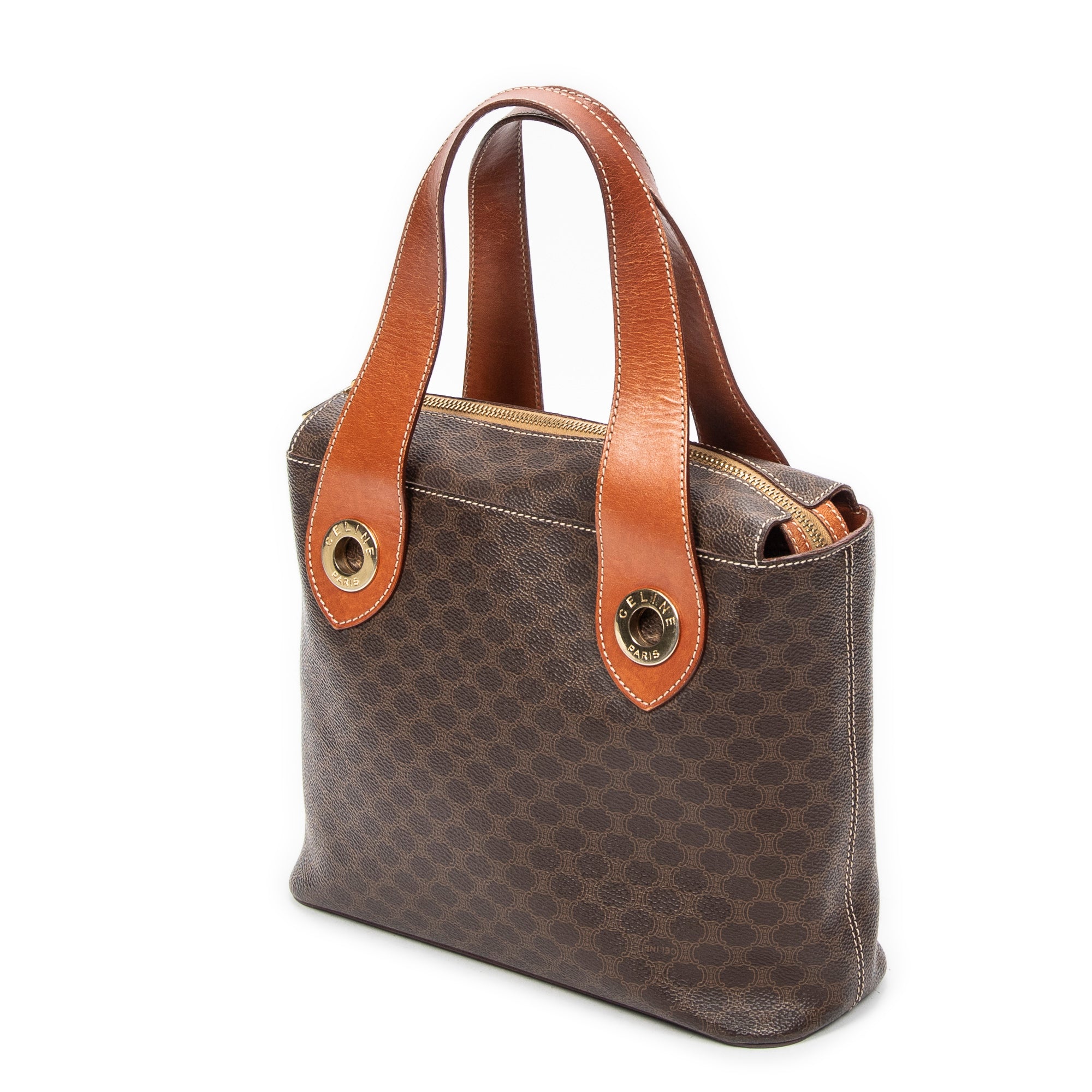 Handbag Zip Square Tote Brown Macadam Coated Canvas