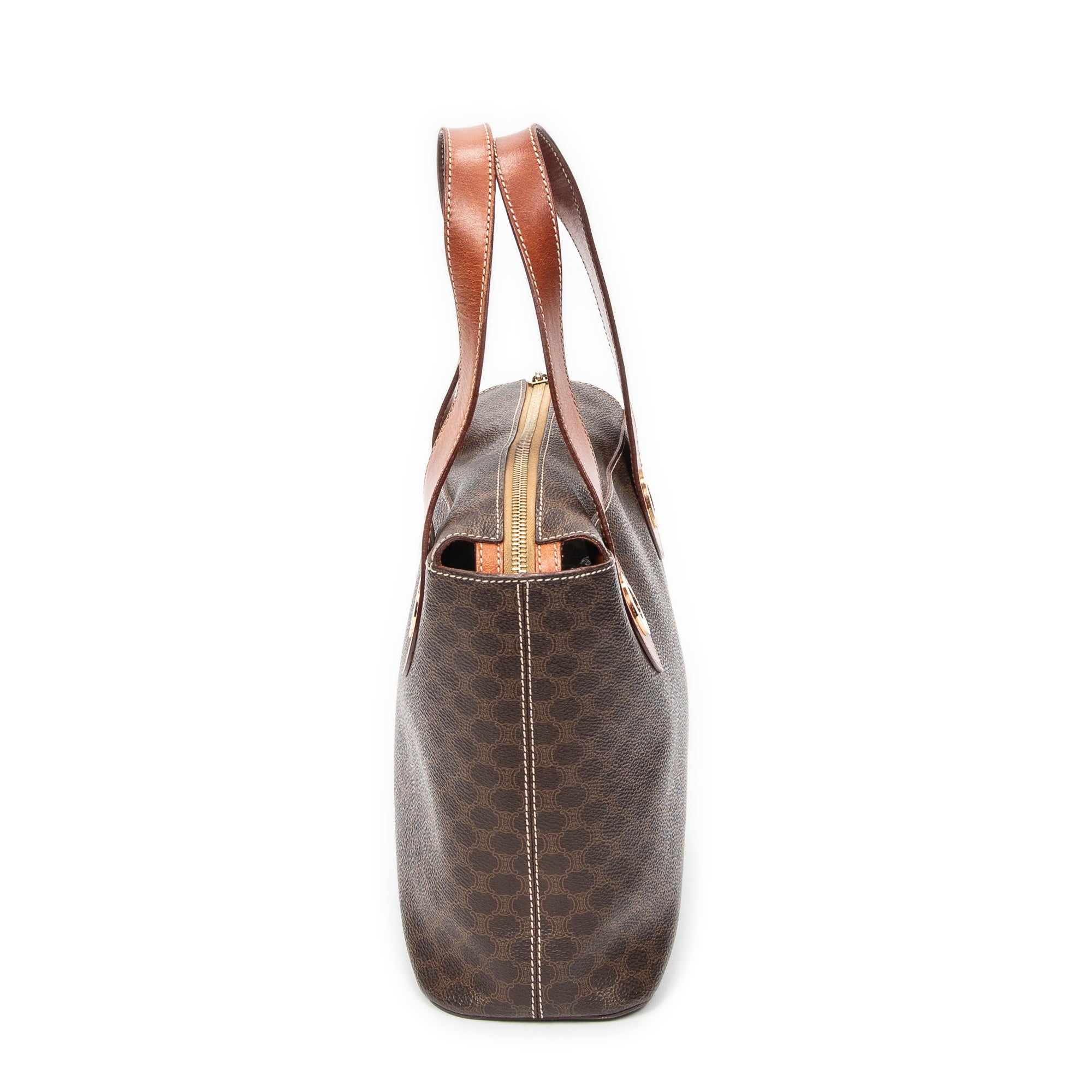 Handbag Zip Square Tote Brown Macadam Coated Canvas