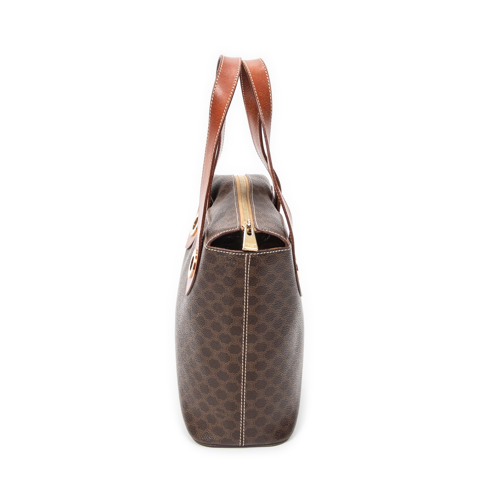 Handbag Zip Square Tote Brown Macadam Coated Canvas