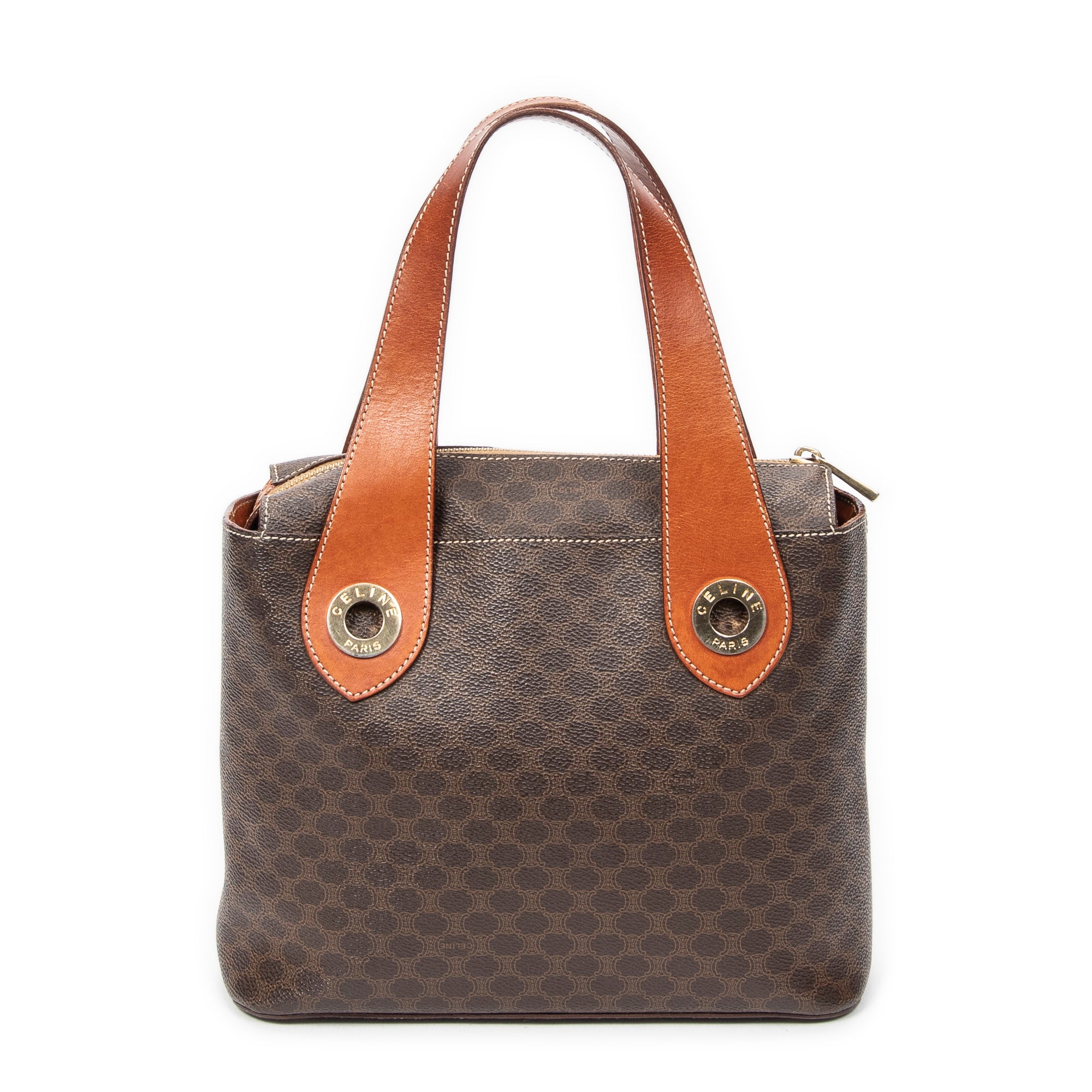 Handbag Zip Square Tote Brown Macadam Coated Canvas