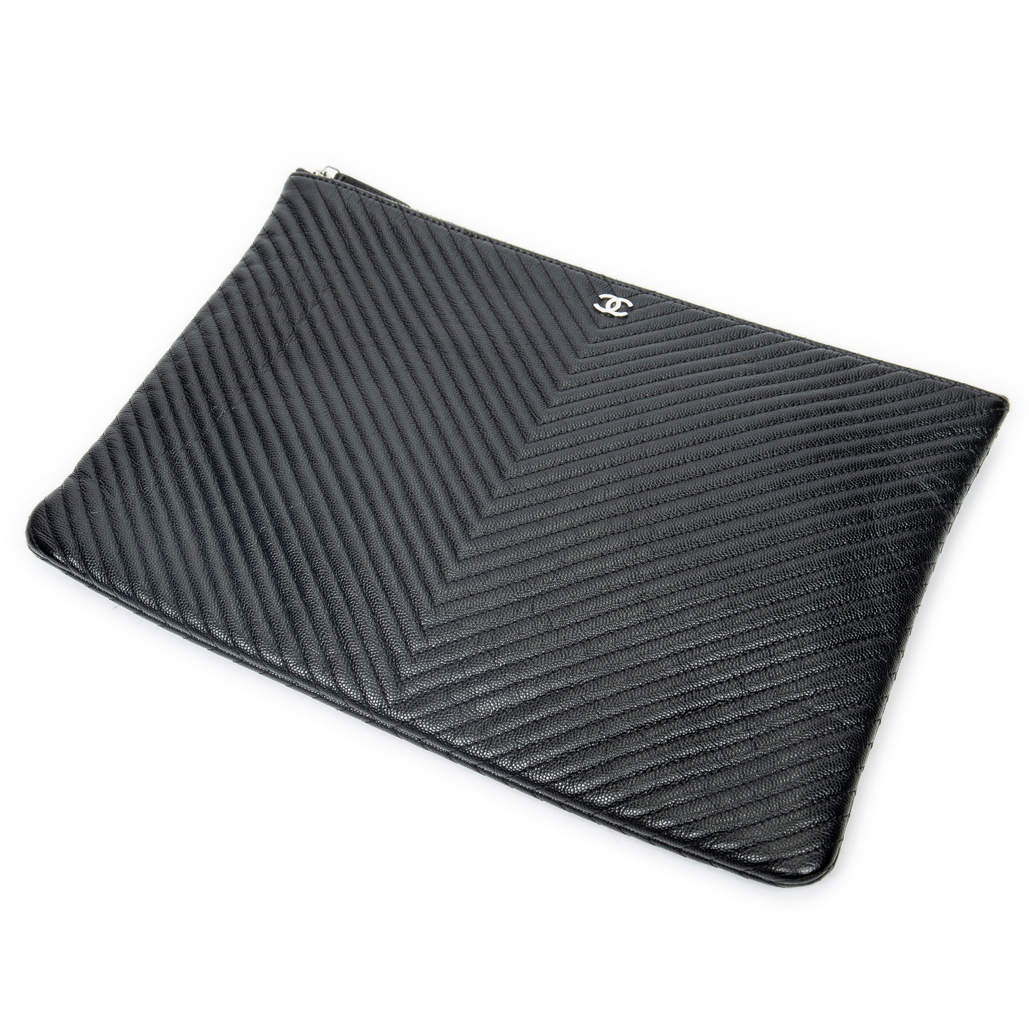 Clutch Large Chevron O-Case Zip Black Chevron Caviar Leather