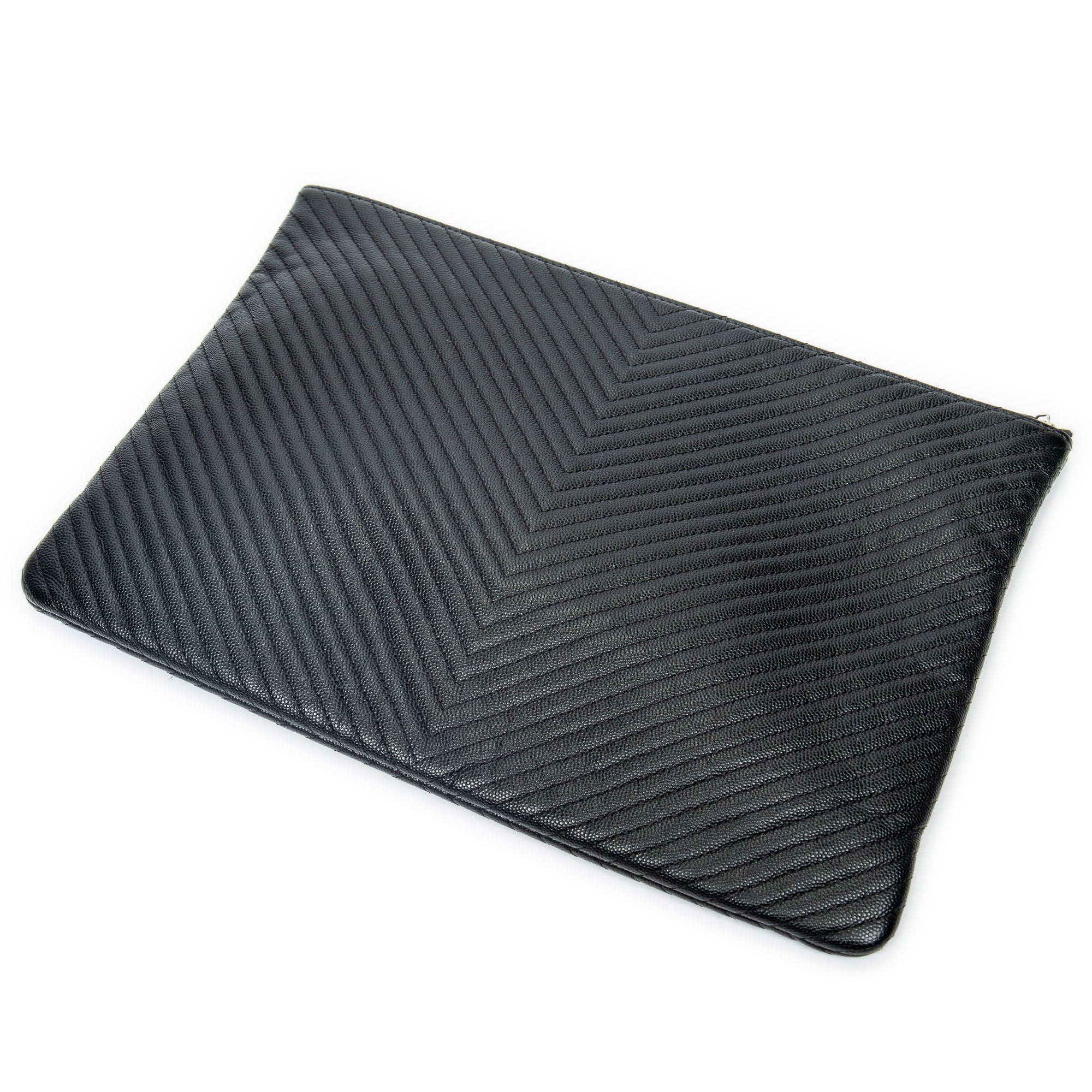 Clutch Large Chevron O-Case Zip Black Chevron Caviar Leather