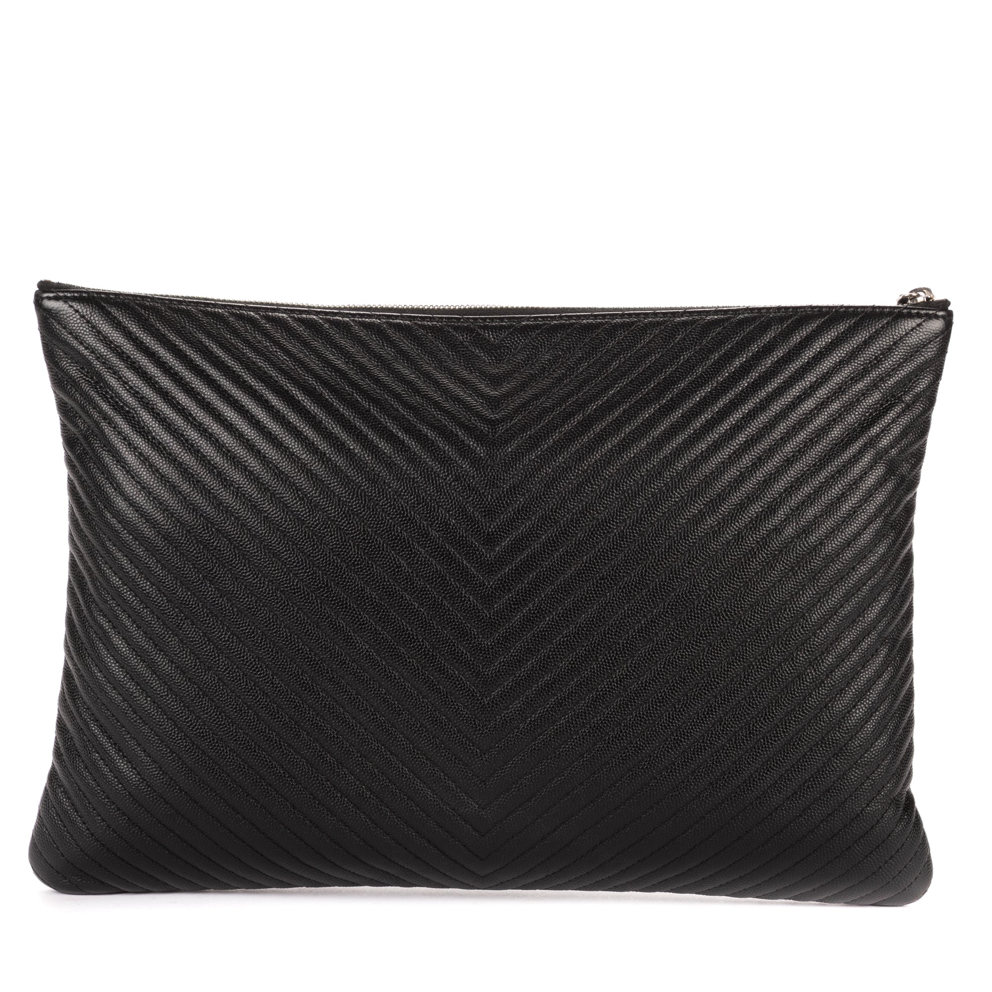 Clutch Large Chevron O-Case Zip Black Chevron Caviar Leather