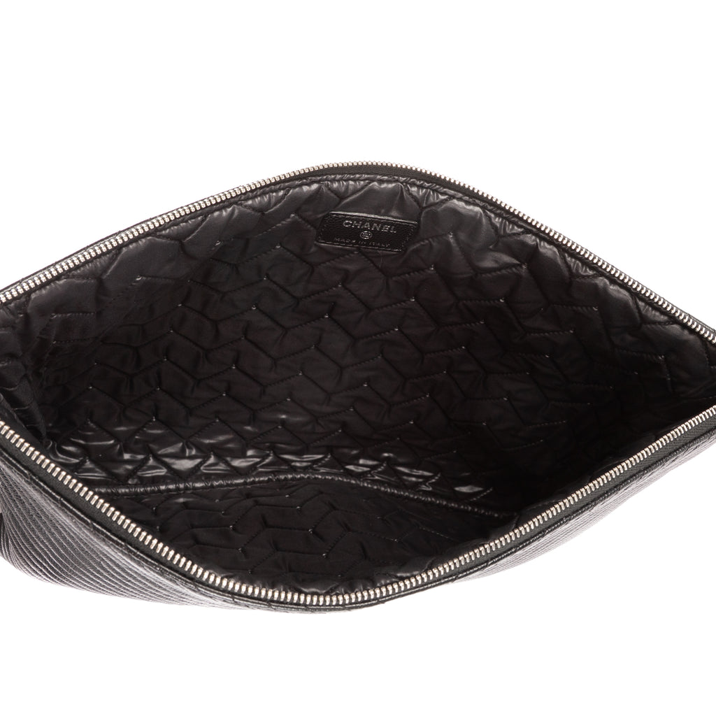 Clutch Large Chevron O-Case Zip Black Chevron Caviar Leather