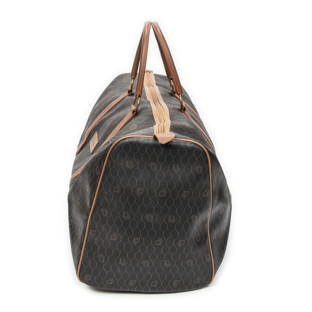 Bolsa de viaje grande Boston vintage de lona recubierta con estampado de panal, color marrón miel