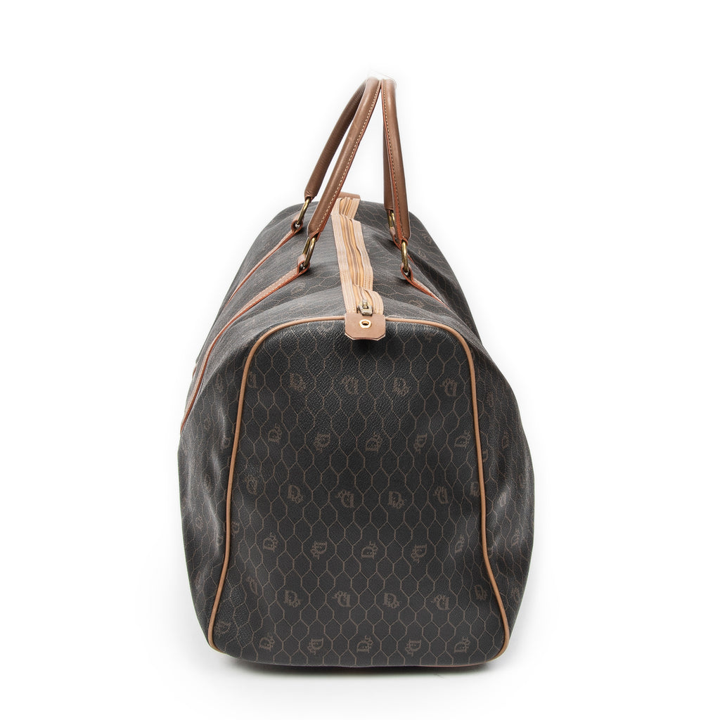 Bolsa de viaje grande Boston vintage de lona recubierta con estampado de panal, color marrón miel