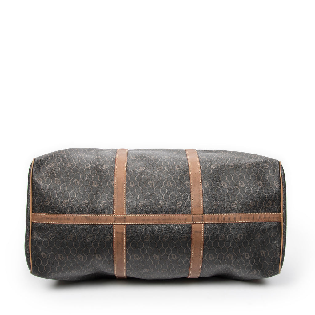 Bolsa de viaje grande Boston vintage de lona recubierta con estampado de panal, color marrón miel