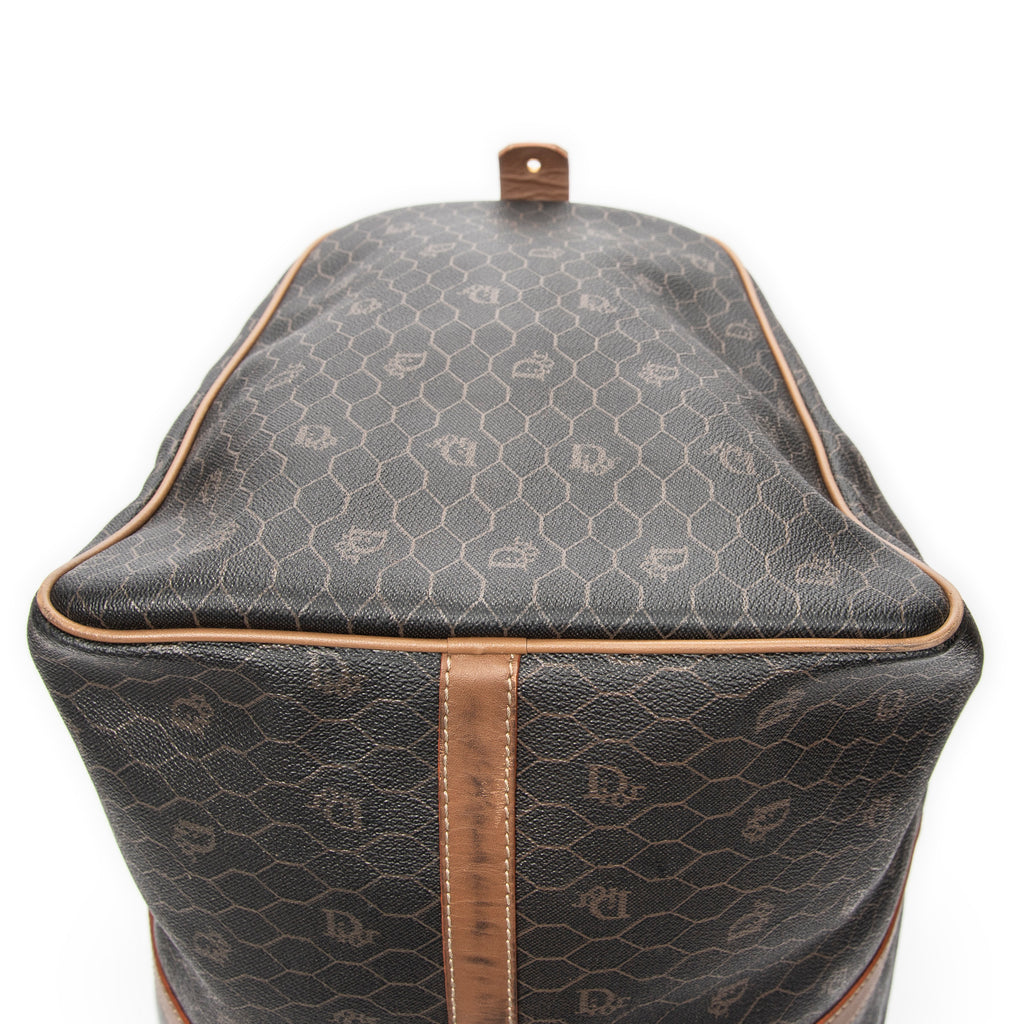 Bolsa de viaje grande Boston vintage de lona recubierta con estampado de panal, color marrón miel