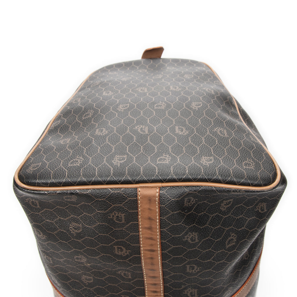 Bolsa de viaje grande Boston vintage de lona recubierta con estampado de panal, color marrón miel