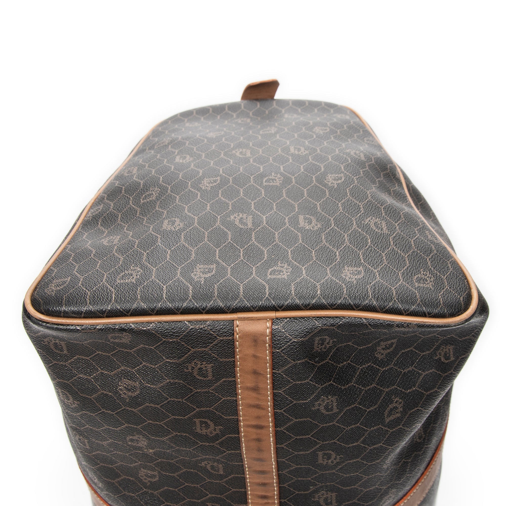 Bolsa de viaje grande Boston vintage de lona recubierta con estampado de panal, color marrón miel