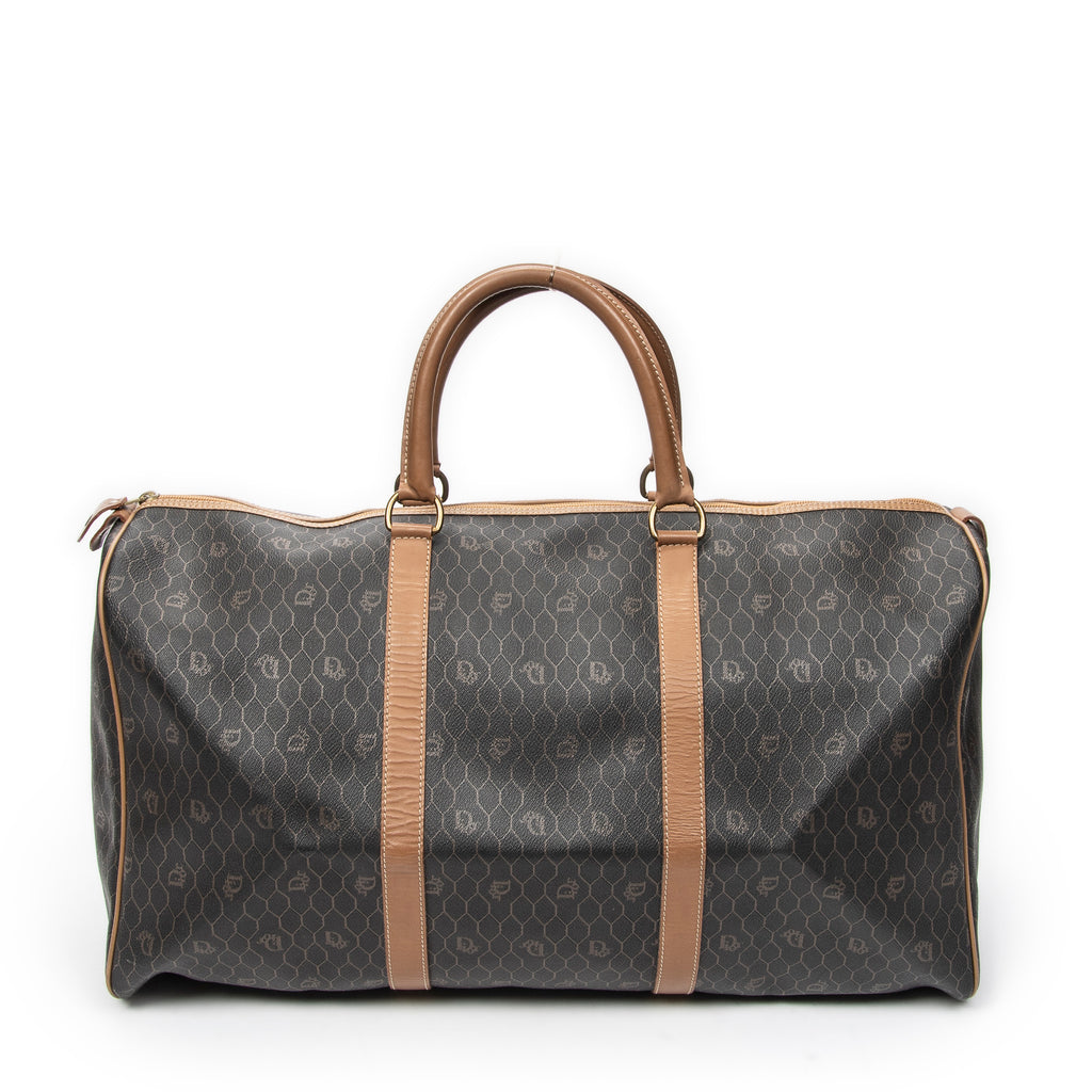 Travel Bag Large Vintage Travel Boston Brown Honeycomb Coated Canvas